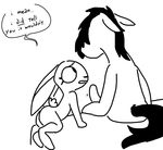  anthro bed black_and_white dialogue disney duo ears_down equine erection female judy_hopps lagomorph male mammal monochrome nude penis rabbit sitting size_difference speech_bubble text the_weaver zootopia 
