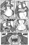  3_fingers bloated burping claws comic confusion english_text eyes_closed fangs female forest greyscale growth keanon_woods lucario monochrome muscle_growth nintendo pok&eacute;mon screaming spikes teeth text toes tree video_games 