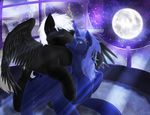  2017 absurd_res ambiguous_gender blue_eyes blue_hair carpet castle cutaway cutie_mark detailed_background duo equine fan_character feathered_wings feathers female feral friendship_is_magic hair hi_res hooves horn horse inside kissing lonewolffl mammal moon my_little_pony night pegasus pony princess_luna_(mlp) sky star starry_sky window winged_unicorn wings 