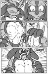  3_fingers abs back_muscles biceps breasts claws clenched_teeth comic eyes_closed fangs female forest greyscale growth keanon_woods looking_down lucario monochrome muscle_growth muscular nintendo pecs pok&eacute;mon screaming spikes teeth text toes tree video_games 