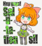  ahoge aqua_eyes blouse bow catchphrase chibi english freckles hair_bow iesupa orange_hair penny_polendina rwby rwby_chibi skirt solo suspender_skirt suspenders thighhighs white_blouse 