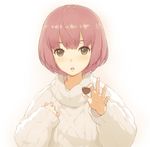  blush bob_cut brown_eyes chocolate chocolate_heart commentary_request heart holding_chocolate morisawa_haruyuki original parted_lips short_hair solo sweater turtleneck turtleneck_sweater valentine white_sweater 