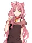  :3 ;3 bell bell_collar collar crossdressing green_eyes hanabusa_kokoro hirayama_ityu i-chu long_hair male_focus otoko_no_ko paw_pose pink_hair smile solo very_long_hair 