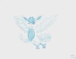  2017 ambiguous_gender articuno avian bird blue_eyes blue_feathers blue_fur duck_hunt_dog_(artist) eeveelution feathered_wings feathers fur glaceon hybrid legendary_pok&eacute;mon looking_at_viewer mammal nintendo pok&eacute;mon simple_background smile solo traditional_media_(artwork) video_games white_background wings 