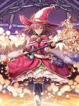  absurdres bad_id bad_pixiv_id black_legwear book brown_eyes dress flask grimoire h2o_(dfo) hat hat_belt highres holding holding_staff looking_at_viewer magic_circle magical_girl original pink_hat pink_skirt potion skirt solo staff standing witch witch_hat 