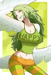  avian big_breasts breasts clothing female green_hair hair harpy looking_at_viewer monet one_piece shirt tank_top 