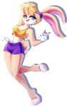  anthro blonde_hair clothed clothing female fur hair lagomorph lola_bunny looney_tunes mammal metalpandora open_mouth rabbit simple_background teeth warner_brothers 