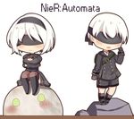  chibi cleavage dress nier_automata tachibana_(16700831) thighhighs yorha_no.2_type_b yorha_no._9_type_s 