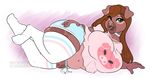  anthro clothing female legwear looking_at_viewer lying mammal navel nipple_bulge on_side overweight pig porcine seamen smile socks solo tight_clothing 