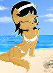  2013 anthro beach bikini black_hair black_nose breasts cat clothing cute dreameclipsewolf feline female green_eyes hair kitty_katswell looking_at_viewer mammal nickelodeon one_eye_closed seaside smile solo swimsuit t.u.f.f._puppy 