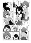  2girls alternate_hairstyle blood blood_on_face comb comic gin_(shioyude) greyscale hair_brushing halftone highres hiryuu_(kantai_collection) kaga_(kantai_collection) kantai_collection monochrome multiple_girls translated 