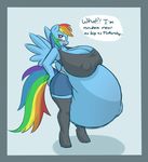  belly big_belly big_breasts blush breasts cleavage clothed clothing dialogue english_text equine friendship_is_magic funble horse hyper hyper_pregnancy mammal my_little_pony pony pregnant rainbow_dash_(mlp) red_eyes text 