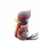  2017 anthro avian bird blue_eyes clothing falco_lombardi jacket male nintendo scarf signature simple_background star_fox video_games 梨月みの 