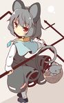  animal_ears baku-p basket black_dress dowsing_rod dress from_behind grey_hair highres jewelry looking_back mouse mouse_ears mouse_tail nazrin pendant red_eyes tail touhou 