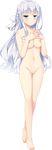  absurdres alternate_color barefoot blush braid breasts censored french_braid full_body highres interlocked_fingers jitome large_breasts light_blue_eyes long_hair looking_at_viewer mosaic_censoring navel nipples nude official_art pussy saeki_hokuto solo souma_izana suisei_ginka transparent_background white_hair 