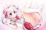  2016 abstract_background animal_humanoid blush butt cat_humanoid clothed clothing feline female grey_hair hair hikaru_sakuraba humanoid legs_up legwear loli lying mammal on_back open_mouth panties purple_eyes ribbons socks solo underwear young 