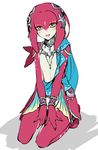  hair_ornament looking_at_viewer mipha monster_girl sitting smile solo the_legend_of_zelda the_legend_of_zelda:_breath_of_the_wild utsugi_(skydream) yellow_eyes zora 