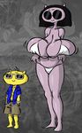  2017 big_breasts bikini black_hair breasts clothing crossed_arms demon eyewear fan_character hair hands_in_pockets horn huge_breasts hyper hyper_breasts long_neck monster monstrous_breasts purple_skin pushing_breasts_up size_difference sunglasses swimsuit tagme torotheking yellow_skin 