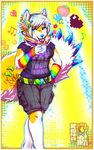  anthro blush canine clothed clothing eyes_closed female fur grungecandy hair headphones mammal retro smile solo standing 