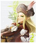  birthday blonde_hair commentary_request dated elf english erik_burton gloves green_eyes happy_birthday hat highres long_hair male_focus one_eye_closed pointy_ears pop-up_story smile solo twitter_username umino_kiri white_gloves 