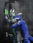  2017 anthro butt cum detailed_background dragon erection hi_res male male/male nude open_mouth penis sex shower tongue tongue_out unknown_artist water wet 