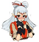  bangs blush brown_eyes hair_ornament long_hair looking_at_viewer paya_(zelda) pointy_ears simple_background solo the_legend_of_zelda the_legend_of_zelda:_breath_of_the_wild utsugi_(skydream) white_hair 