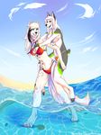  anthro beach bikini breasts canine carrying clothed clothing duo female grungecandy mammal open_mouth outside piggyback seaside smile swimsuit 