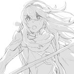  aisutabetao cape cloak falchion_(fire_emblem) fire_emblem fire_emblem:_kakusei gloves greyscale long_hair looking_at_viewer lucina monochrome open_mouth simple_background solo tears tiara white_background 