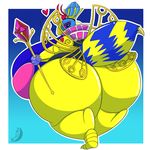  &lt;3 2016 arthropod bee big_breasts big_butt blue_background border breasts butt female gradient_background huge_breasts huge_butt hyper hyper_breasts insect insect_wings kirby_(series) nintendo obese overweight puffedup queen_sectonia simple_background solo staff stinger video_games white_border wings 