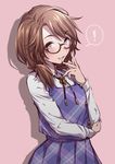  brown_eyes brown_hair glasses grin long_sleeves low_twintails no_hat no_headwear nooca open_mouth plaid quimbaya_airplane red-framed_eyewear ribbon school_uniform shirt short_hair skirt smile solo touhou twintails usami_sumireko 