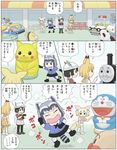  animal_ears anpanman anpanman_(character) backpack bag bench black_gloves blonde_hair comic commentary_request common_raccoon_(kemono_friends) doraemon doraemon_(character) elbow_gloves feathers fennec_(kemono_friends) fox_ears fox_tail gen_1_pokemon gloves hat kaban_(kemono_friends) karimei kemono_friends lucky_beast_(kemono_friends) multicolored_hair multiple_girls pikachu pleated_skirt pokemon pokemon_(creature) raccoon_ears raccoon_tail serval_(kemono_friends) serval_ears serval_print serval_tail short_hair shorts skirt statue tail tezuka_osamu_(style) thomas_the_tank_engine thomas_the_tank_engine_(character) translated vending_machine 