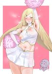  ;d arm_up armpit_hair blonde_hair blush breasts cheerleader contrapposto cowboy_shot detached_sleeves elbow_gloves excessive_pubic_hair gloves green_eyes hair_ornament hairclip heart heart-shaped_pupils highres iku_(ikuchan_kaoru) lactation large_breasts lillie_(pokemon) long_hair looking_at_another looking_at_viewer lusamine_(pokemon) mature md5_mismatch midriff mother_and_daughter multiple_girls navel nippleless_clothes nipples o_o one_eye_closed open_mouth partially_colored pokemon pokemon_(game) pokemon_sm pom_poms pubic_hair pubic_hair_peek skirt smile standing sweat symbol-shaped_pupils teeth very_long_hair white_gloves 