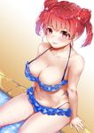  bikini blue_bikini breasts cleavage double_bun frilled_bikini frills hashima_izumi large_breasts polka_dot polka_dot_bikini poolside red_eyes red_hair ricca saenai_heroine_no_sodatekata short_hair solo swimsuit twintails two_side_up 