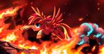  blonde_hair blue_eyes cutie_mark equine eyelashes fan_character feathered_wings feathers feral fire hair hooves mammal my_little_pony pegasus red_hair ruhje smile solo wings 