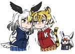 :d :s :| alternate_costume alternate_eye_color angry animal_ears animal_print anyan_(jooho) bald_eagle_(kemono_friends) bird_tail bird_wings black_eyes black_scarf blonde_hair blue_jacket blue_skirt brown_hair brown_skirt buttons chibi chibi_inset closed_mouth confrontation cowboy_shot cropped_legs cropped_torso dot_nose empty_eyes extra_ears eye_contact eyebrows_visible_through_hair eyelashes gradient_hair grey_hair hair_between_eyes hands_in_pockets head_wings jacket kemono_friends latin letterman_jacket long_hair long_sleeves looking_at_another motion_lines multicolored multicolored_clothes multicolored_hair multicolored_jacket multiple_girls no_nose open_mouth plaid plaid_skirt pleated_skirt pocket popped_collar red-crowned_crane red-crowned_crane_(kemono_friends) red_hair red_jacket scarf school_uniform shaded_face simple_background skirt smile streaked_hair striped_tail tail tareme tiger_(kemono_friends) tiger_ears tiger_print tiger_tail trembling tsurime upper_body v-shaped_eyebrows white_background white_hair white_jacket wings yellow_eyes 