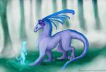  blue_hair day deanosaior detailed_background digital_media_(artwork) dragon duo feral fur grass hair outside purple_fur spirit standing 