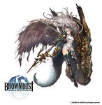  armor armored_boots bangs bare_shoulders blush boots braid breasts brown_dust copyright_name covered_navel eyebrows_visible_through_hair feathered_wings floating_hair full_body gauntlets hair_ornament hair_tubes helmet highres holding holding_spear holding_weapon ing9 knee_pads leg_up legs_apart leotard long_hair looking_at_viewer medium_breasts parted_lips partisan pauldrons polearm print_leotard shield silver_hair simple_background skin_tight skindentation sleeveless solo spear spikes standing standing_on_one_leg tail teeth thigh_strap turtleneck twin_braids weapon white_background white_leotard white_wings wings yellow_eyes 