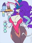  anal_beads anthro big_breasts breasts bunny_costume butt canine cleavage clothed clothing condom costume dildo female hair hi_res huge_breasts legendary_pok&eacute;mon leotard liveforthefunk long_hair mammal nintendo pok&eacute;mon purple_hair red_eyes sex_toy simple_background solo suicune video_games 