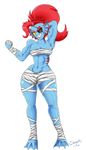  anthro breasts cleavage clothed clothing female fish grin marine mehdrawings skimpy smile solo undertale undyne video_games 