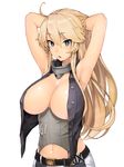 :o adjusting_hair ahoge armpits arms_up bare_shoulders belt black_vest breasts buttons clothes_writing collar collarbone corset hair_between_eyes hands_in_hair highres iowa_(kantai_collection) kantai_collection large_breasts long_hair looking_at_viewer navel no_hat no_headwear open_clothes open_mouth open_vest shiny shiny_hair shiny_skin siesta_(artist) simple_background sleeveless solo star star-shaped_pupils stomach symbol-shaped_pupils tsurime unbuttoned upper_body very_long_hair vest white_background 