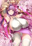  belt_collar bow breasts claws fate/extra fate/extra_ccc fate/grand_order fate_(series) gigantic_breasts hair_bow hair_ribbon hamada_pochiwo jpeg_artifacts long_hair passion_lip pink_eyes purple_eyes purple_hair ribbon solo thighhighs very_long_hair white_legwear 