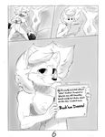  2014 anthro big_breasts black_nose blush breasts byondrage canine comic english_text female fur hair looking_at_viewer mammal monochrome nipples nude simple_background smile solo text underwater water wolf 