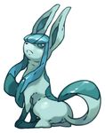  closed_mouth frown full_body gen_4_pokemon glaceon no_humans paws pearl7 pokemon pokemon_(creature) simple_background sitting solo white_background 