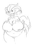  big_breasts breasts cleavage clothed clothing female huge_breasts legendary_pok&eacute;mon looking_at_viewer monochrome nintendo overweight pok&eacute;mon pussy reshiram solo somnamg thick_thighs tongue tongue_out video_games 