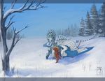  day deanosaior detailed_background dragon duo feathered_dragon feathered_wings feathers fur furred_dragon outside sky snow standing wings 