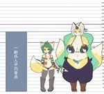  anthro big_breasts blush breasts canine clothed clothing duo female fox huge_breasts kyuuri looking_at_viewer male mammal overweight skimpy smile standing 