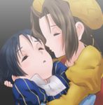  akiyama_mio black_hair brown_hair closed_eyes cosplay juliet_capulet juliet_capulet_(cosplay) k-on! kiss landolt_tamaki multiple_girls romeo_and_juliet romeo_montague romeo_montague_(cosplay) tainaka_ritsu yuri 