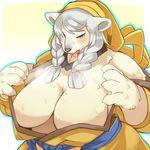  artist_request breasts character_request furry green_eyes grey_hair large_breasts long_hair polar_bear tongue wander_crown 
