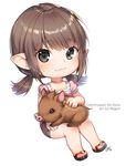  animal artist_name bangs black_eyes blunt_bangs blush boar brown_hair brown_shorts chibi choker closed_mouth copyright_request eyebrows_visible_through_hair final_fantasy final_fantasy_xiv full_body heart invisible_chair lalafell looking_at_viewer low_twintails nagu no_socks petting pink_choker pointy_ears puffy_short_sleeves puffy_sleeves sandals shiny shiny_hair short_sleeves shorts signature simple_background sitting smile solo tareme toes twintails white_background 