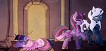  2017 blue_eyes cutie_mark detailed_background duo equine eyelashes feathered_wings feathers friendship_is_magic fur hair hooves horn magnaluna mammal my_little_pony princess_luna_(mlp) purple_feathers purple_fur smile twilight_sparkle_(mlp) white_hair winged_unicorn wings 